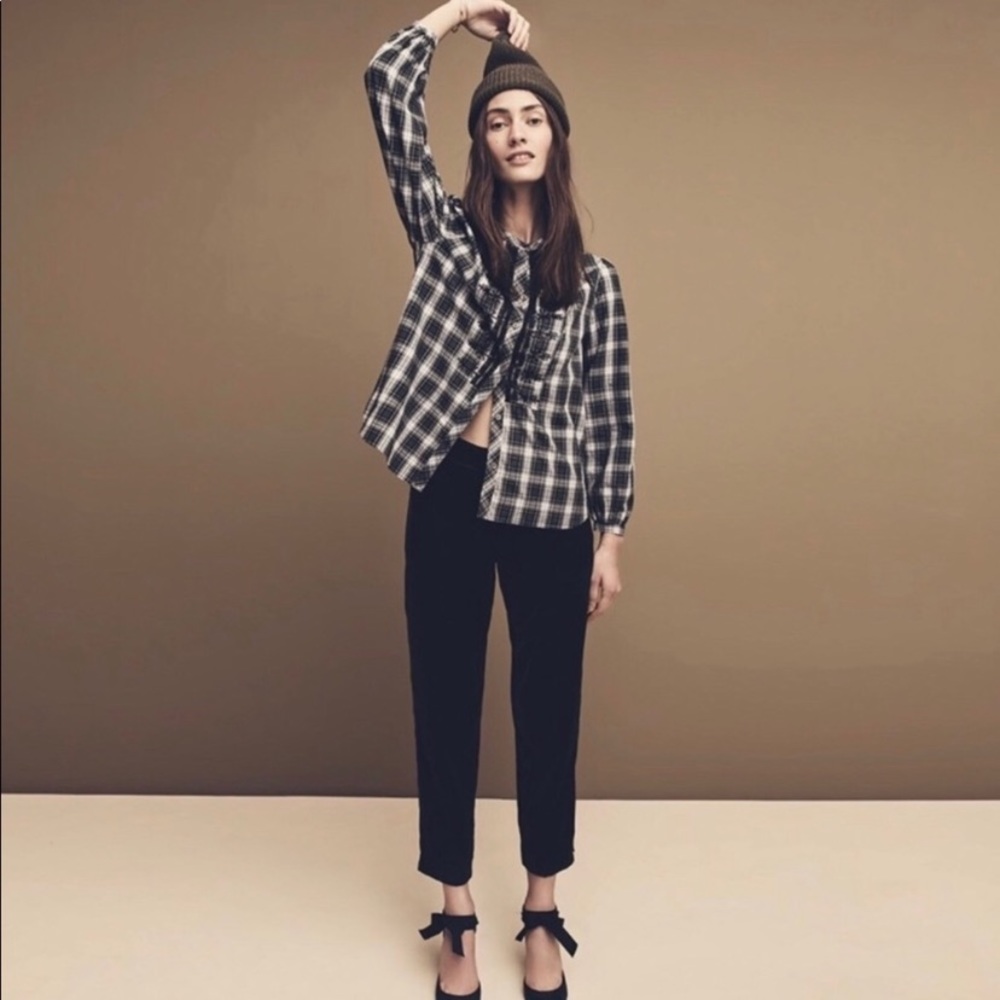 J. Crew Embellished Plaid Button Down Beaded Blouse